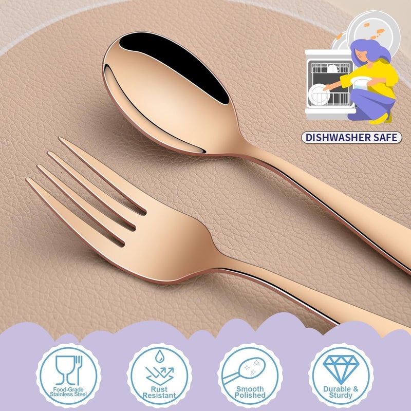 Dehov Rose Gold Toddler Eating Utensils Set,Set Of 12 Food Grade Stainless Steel Silverware Sets For Kids,Dishwasher Safe Children Small Metal Spoons And Forks Flatware Sets - Image 5